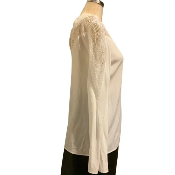 Maje Paris Leana Lace Insert Long Sleeve Off-White Silk Shirt - Picture 5 of 10